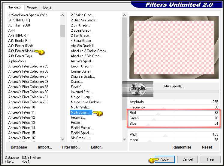Effecten - Insteekfilters - <I.C.NET Software> - Filters Unlimited 2.0 - Alf's Power Sines - Multi Spirals